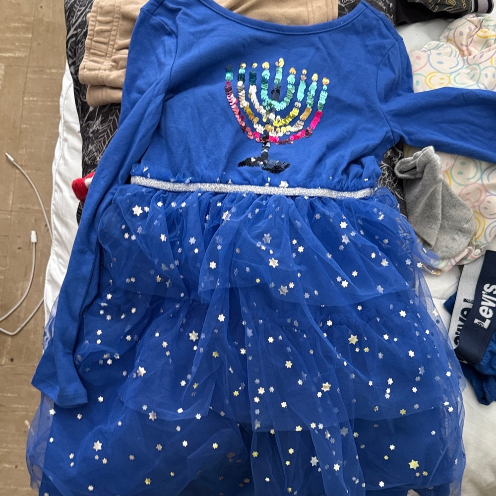Blue Sequin Hanukkah Kids Dress